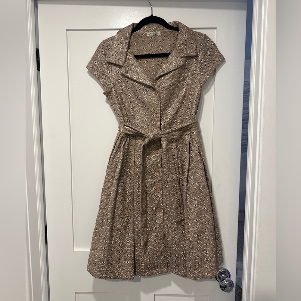 Ariella Taupe Eyelet Dress